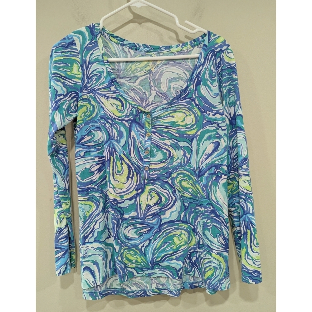 Lilly Pulitzer Sorella Henley Long Sleeve Pima Cotton Top Size Small